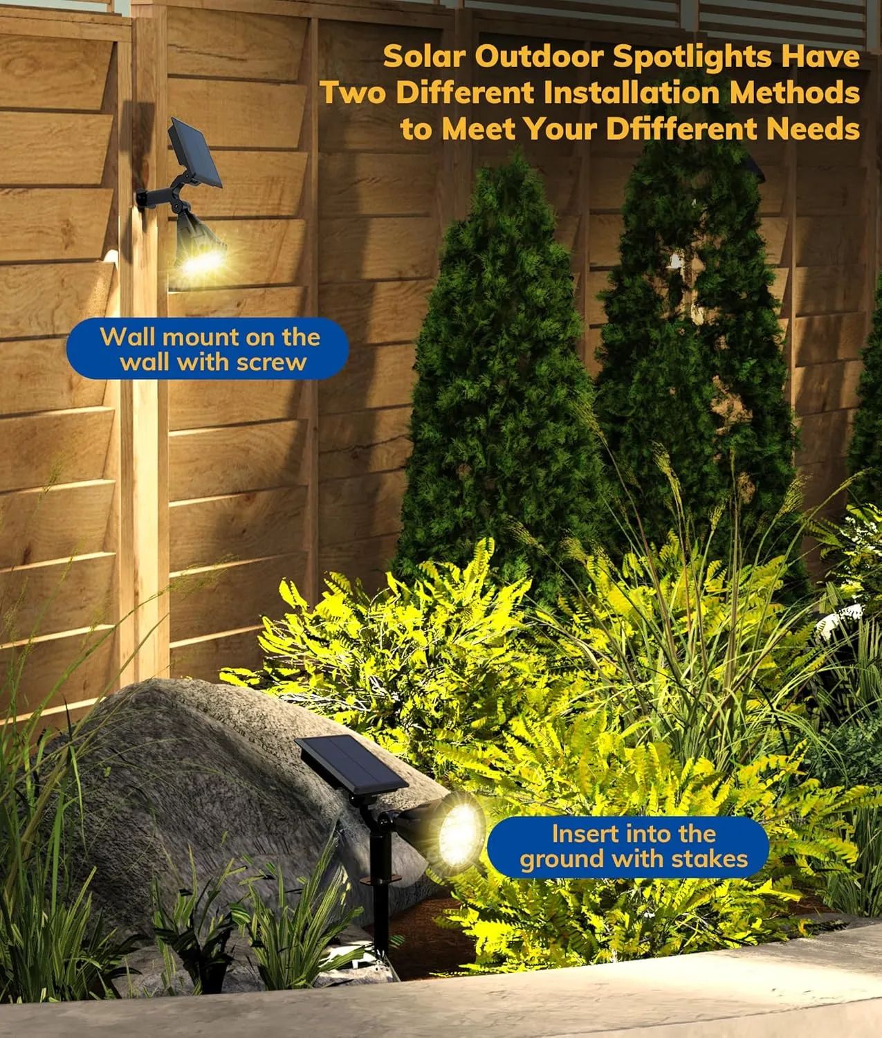 Solar Spot Lights for Outside, 27 LED Outdoor Solar Lights for Yard, 4 Pack Solar Spotlights Waterproof Auto On/Off for Landscape, Wall, Garden, Pool, Tree, Pathway and Driveway(Warm White)