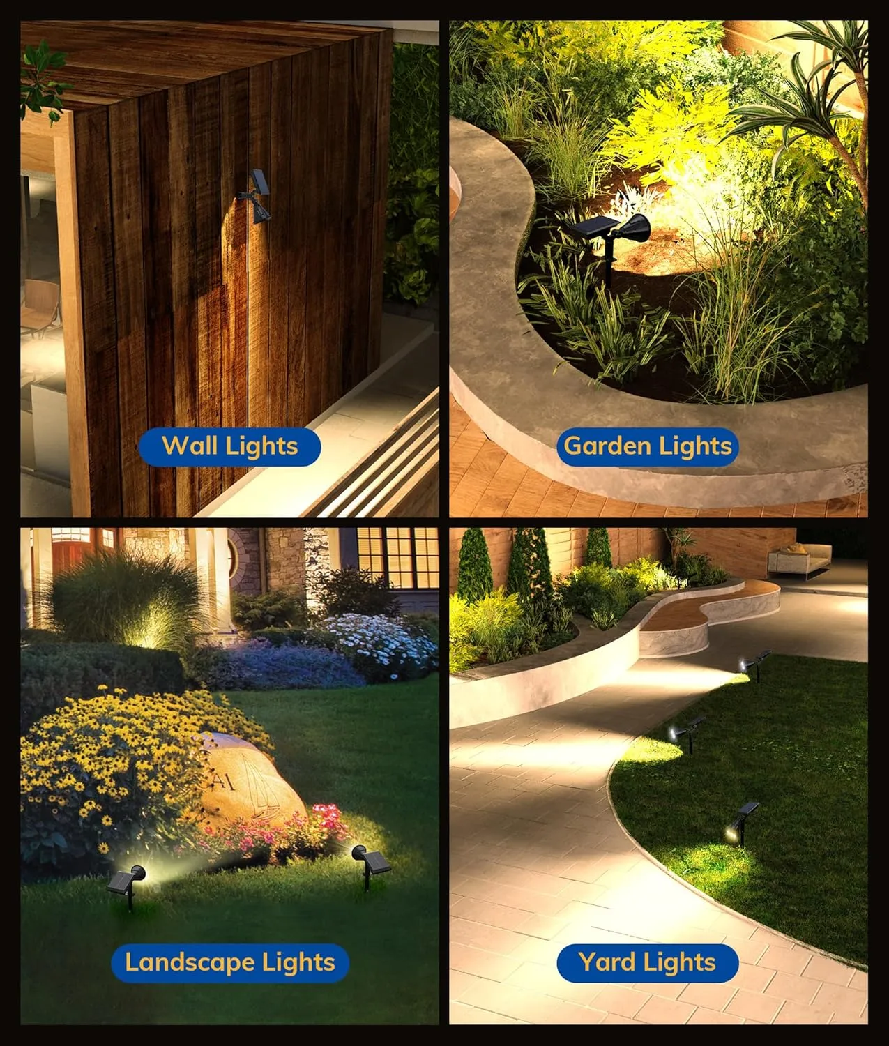 Solar Spot Lights for Outside, 27 LED Outdoor Solar Lights for Yard, 4 Pack Solar Spotlights Waterproof Auto On/Off for Landscape, Wall, Garden, Pool, Tree, Pathway and Driveway(Warm White)