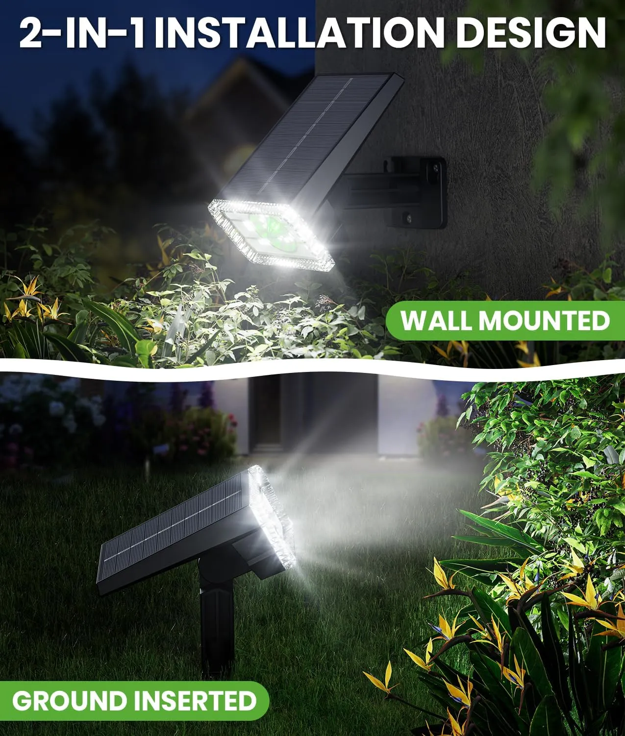 Solar Spot Lights Outdoor, 58 LED 3 Lighting Modes Solar Flood Lights, Waterproof IP67 Wall Light Spot Light Outdoor for Tree Yard Garden Pathway (Cool White, 2 Pack)