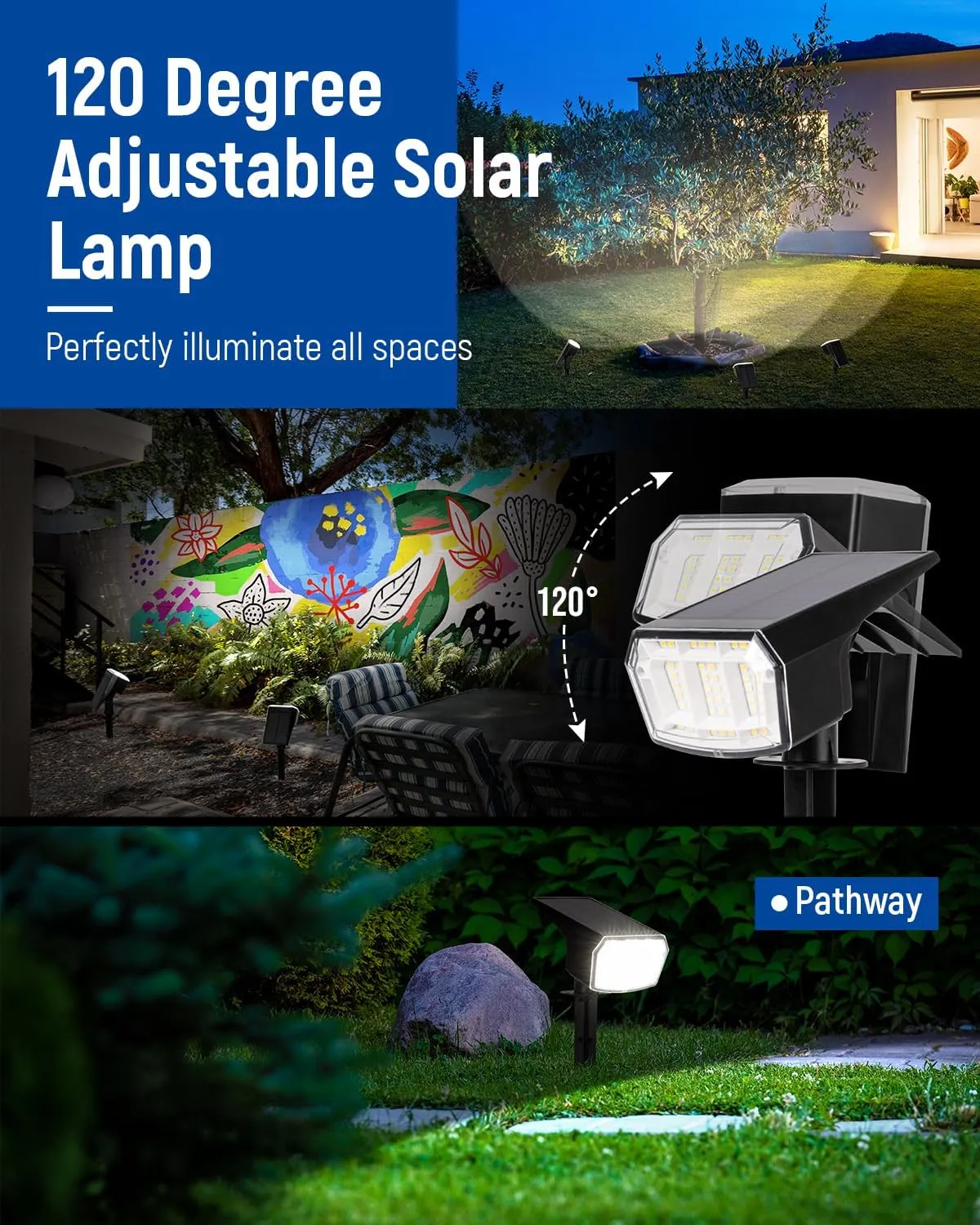 Solar Spot Lights Outdoor 63 LED 3 Lighting,Waterproof IP65 Modes Spotlights for Outside House Yard Garden Landscape Lights 1 Pack (Natural Lihgt)