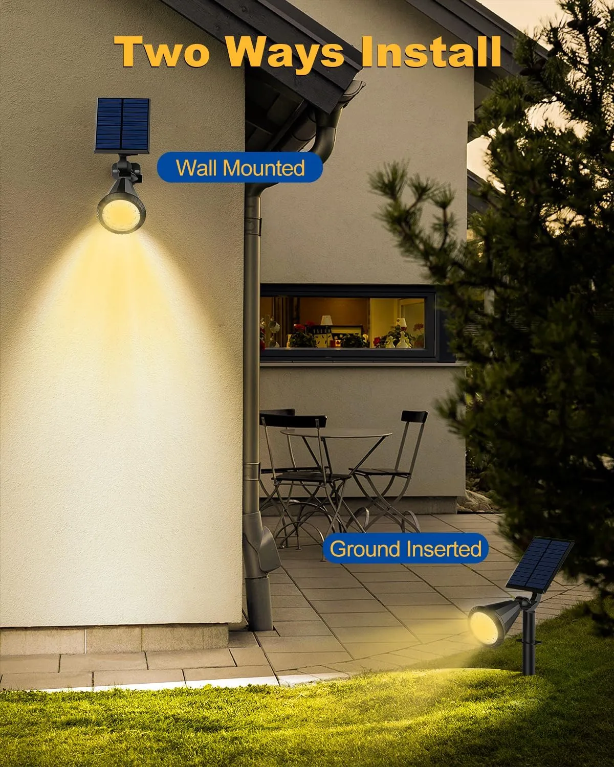 Solar Spot Lights Outdoor, 8 Pack Outdoor Solar Lights for Yard, 4 Lighting Mode Solar Landscape Spotlights with Auto On/Off, 2-in-1 Waterproof Wall Lights for Garden, Walkway (Warm White)
