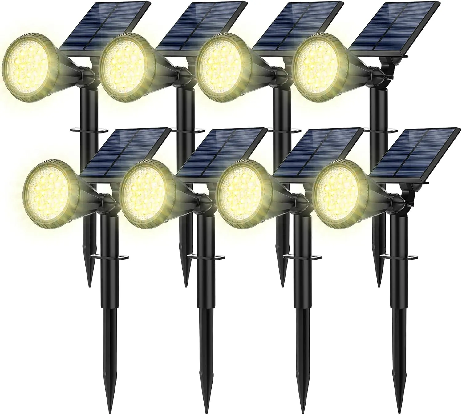 Solar Spot Lights Outdoor, 8 Pack Outdoor Solar Lights for Yard, 4 Lighting Mode Solar Landscape Spotlights with Auto On/Off, 2-in-1 Waterproof Wall Lights for Garden, Walkway (Warm White)