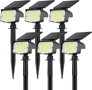 Solar Spot Lights Outdoor, 92 LEDs Landscape Lighting with 3 Lighting Modes and Auto On/Off, IP67 Waterproof Spotlights, Outdoor Solar Lights for Yard Garden, 6 Pack (Cool White)