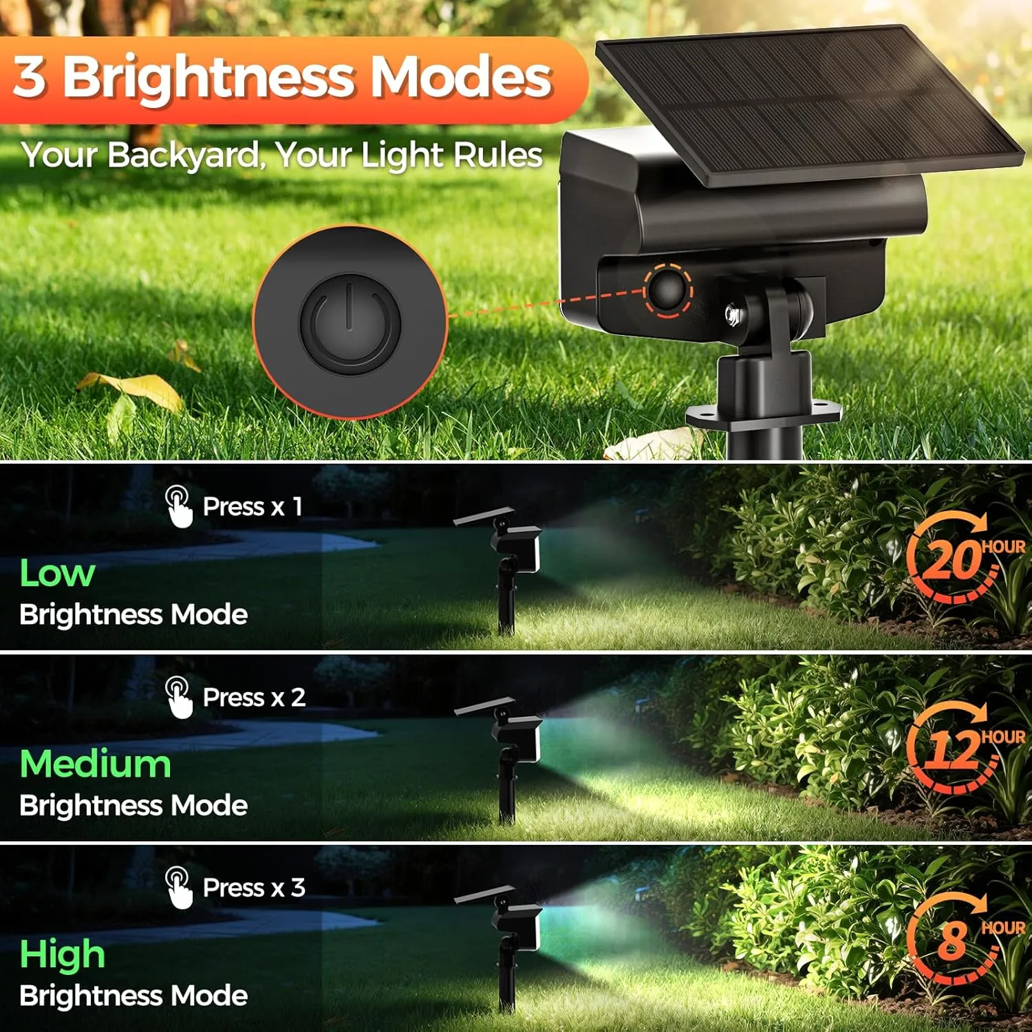 Solar Spot Lights Outdoor, 92 LEDs Landscape Lighting with 3 Lighting Modes and Auto On/Off, IP67 Waterproof Spotlights, Outdoor Solar Lights for Yard Garden, 6 Pack (Cool White)