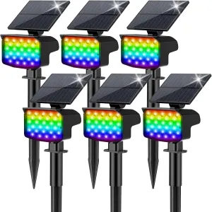 Solar Spot Lights Outdoor Color Changing 27 LEDs Solar Light Outdoor Waterproof 9 Lighting Modes Multicolor RGB Solar Powered Christmas Lights Adjustable Colored Landscape Spotlights- 6 Pack