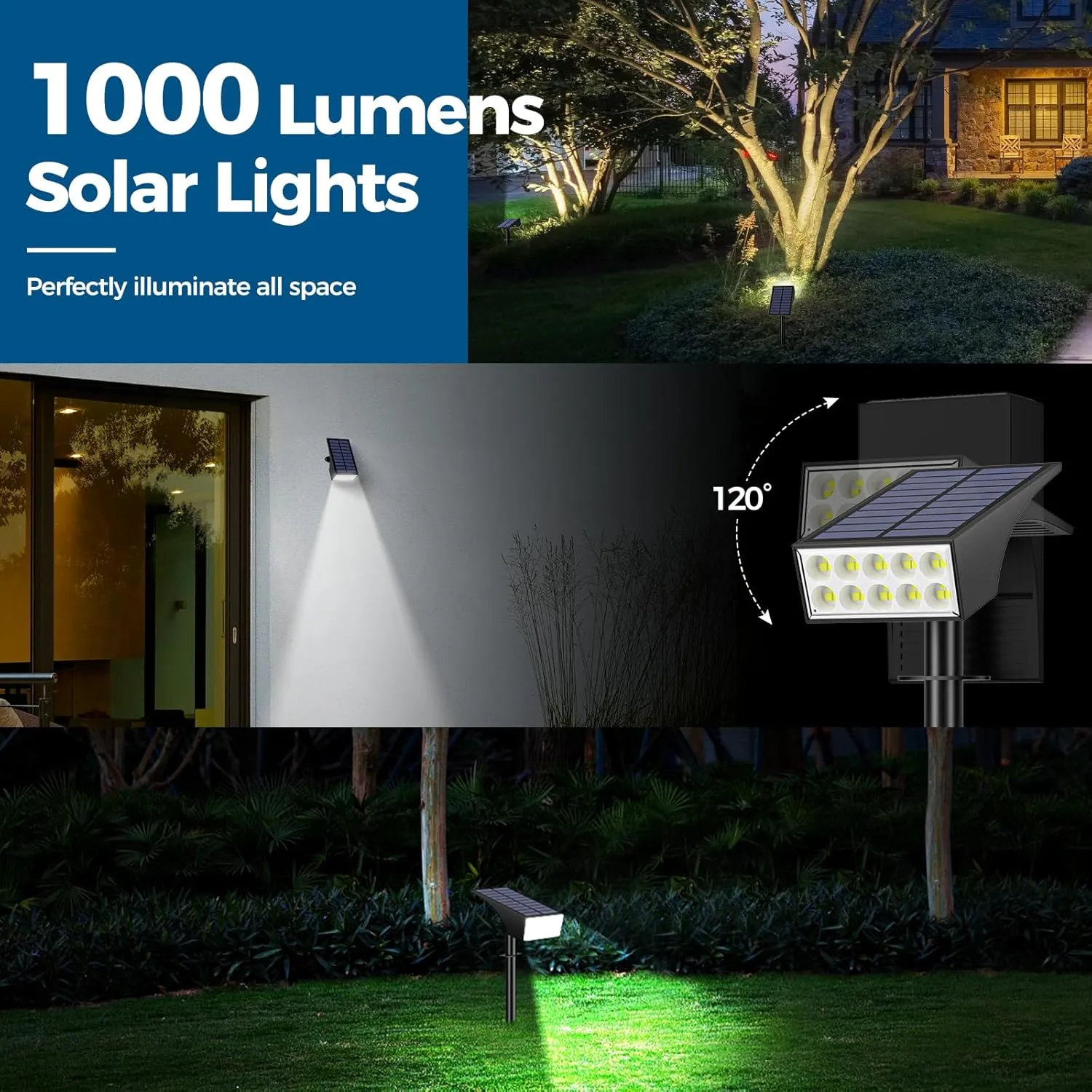 Solar Spot Lights Outdoor Waterproof, [12 Pack/4 Modes] Landscape Lighting Spotlights, Auto On/Off LED Solar Powered Yard Garden Flood Solar Light for Outside Pathway Wall Tree Pool,Cool White