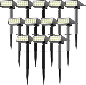 Solar Spot Lights Outdoor Waterproof, [12 Pack/4 Modes] Landscape Lighting Spotlights, Auto On/Off LED Solar Powered Yard Garden Flood Solar Light for Outside Pathway Wall Tree Pool,Cool White