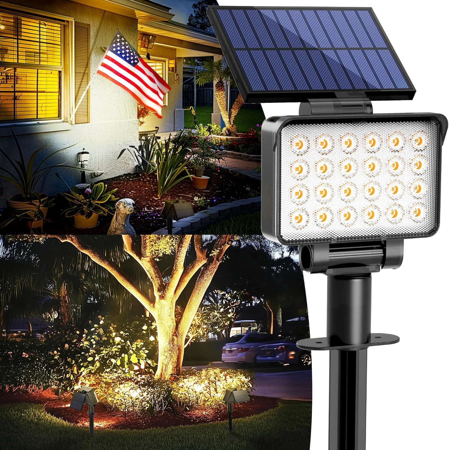 Solar Spot Lights Outdoor Waterproof for Flag, Tree, House, Garden, Yard, Landscape Spotlights for Accent Uplighting Halloween Christmas Decorations-1 Pack