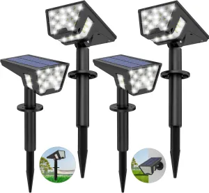 Solar Spot Lights Outdoor Waterproof IP67, Solar Powered Lights Outdoor with 53 LED & 3 Modes, Landscape Spotlight Wall Light for Garden Yard Pathway Driveway 4 Pack (Cool White)