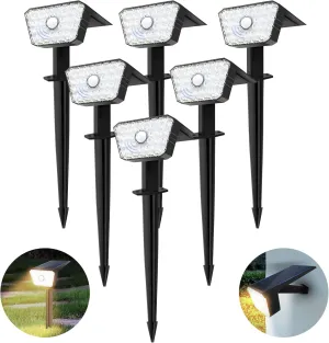 Solar Spotlights Outdoor Motion Sensor Solar Landscape Spot Lighting Outdoor Waterproof IP67 4 Modes 2800K Lights Auto On/Off Solarpower Lights for Yard Garden Pathway Driveway Walkway-6 Pack
