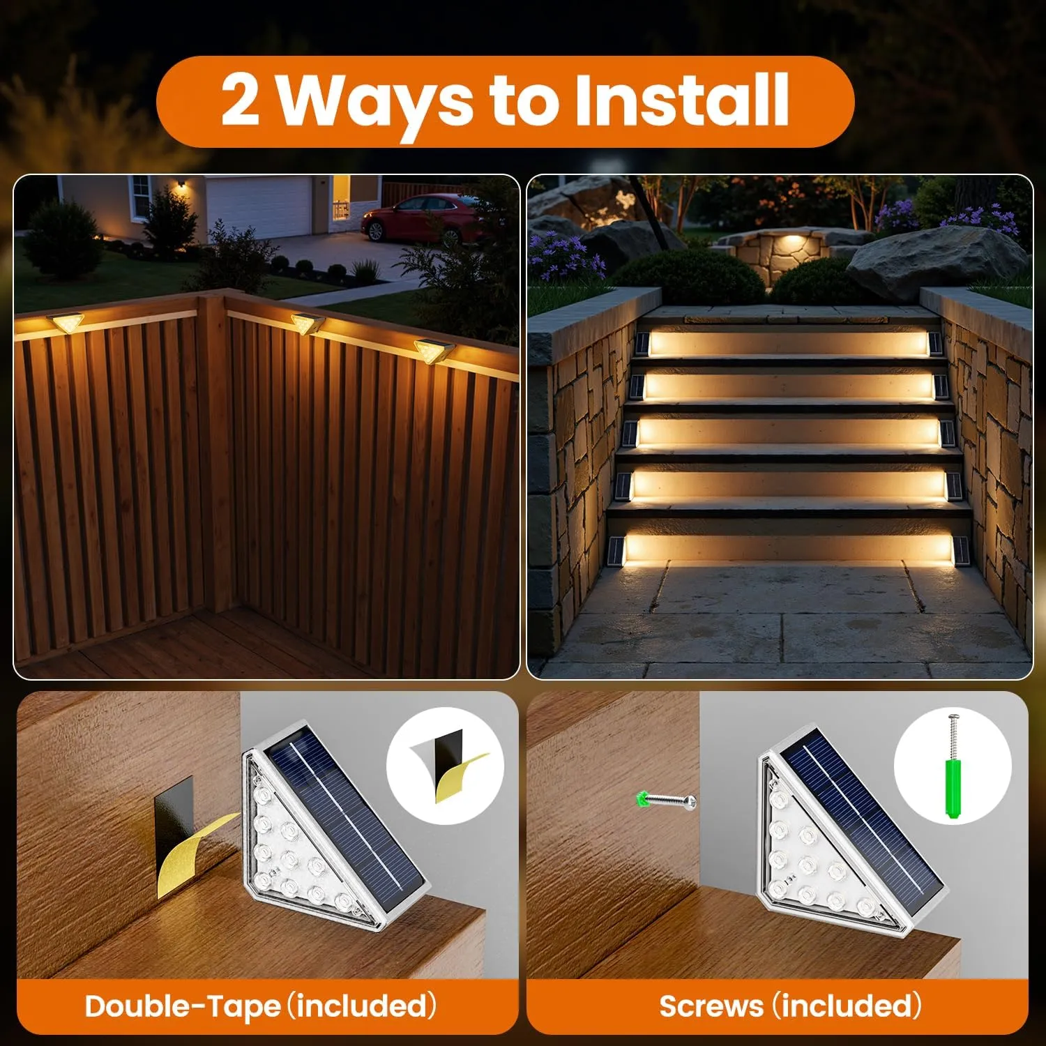 Solar Stair Lights Outdoor Waterproof Auto On Off, 24 Pack Solar Step Lights for Outside IP67, LED Outdoor Stair Lights for Deck Step, Patio, Pathway, Proch, Warm Lights
