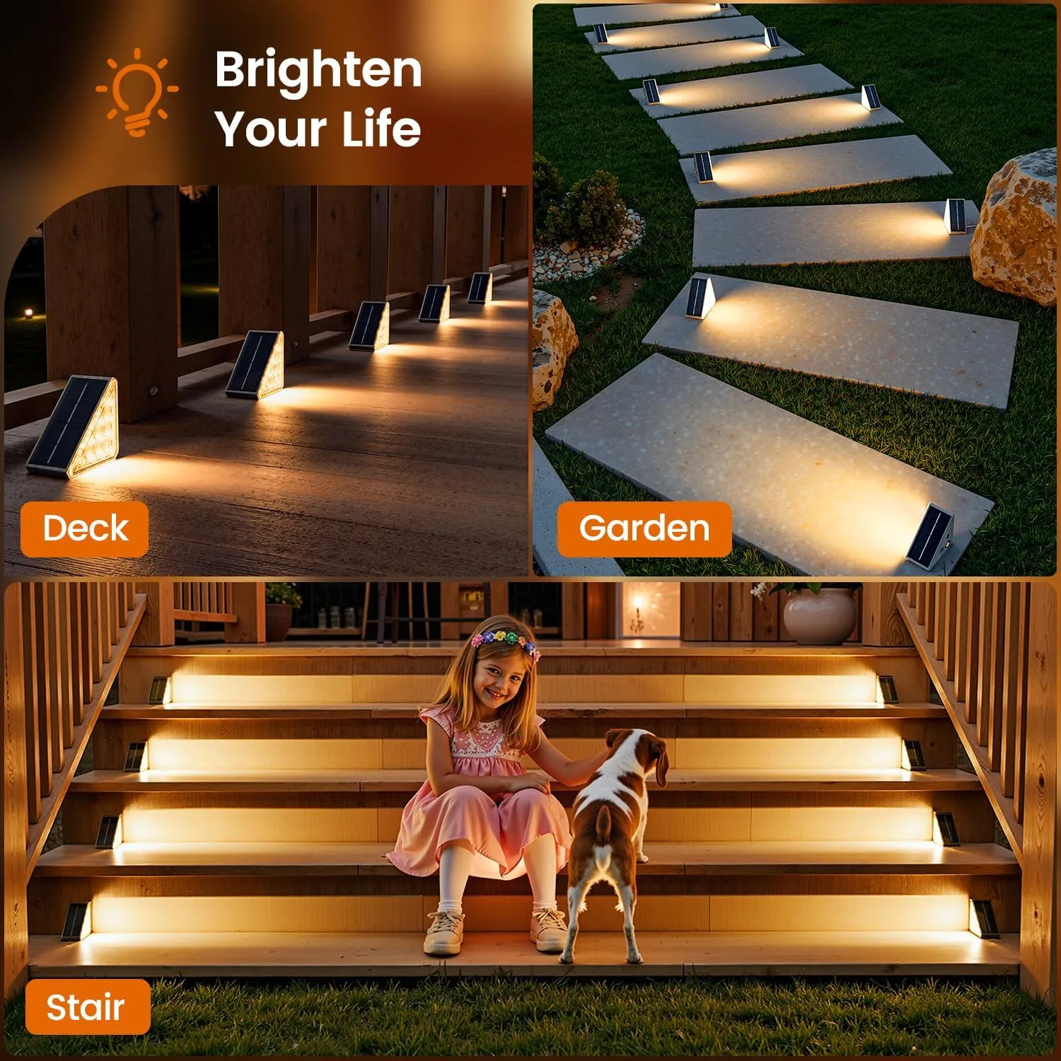 Solar Stair Lights Outdoor Waterproof Auto On Off, 24 Pack Solar Step Lights for Outside IP67, LED Outdoor Stair Lights for Deck Step, Patio, Pathway, Proch, Warm Lights