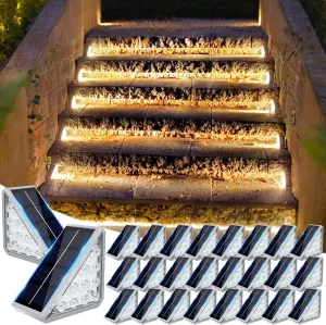 Solar Stair Lights Outdoor Waterproof Auto On Off, 24 Pack Solar Step Lights for Outside IP67, LED Outdoor Stair Lights for Deck Step, Patio, Pathway, Proch, Warm Lights