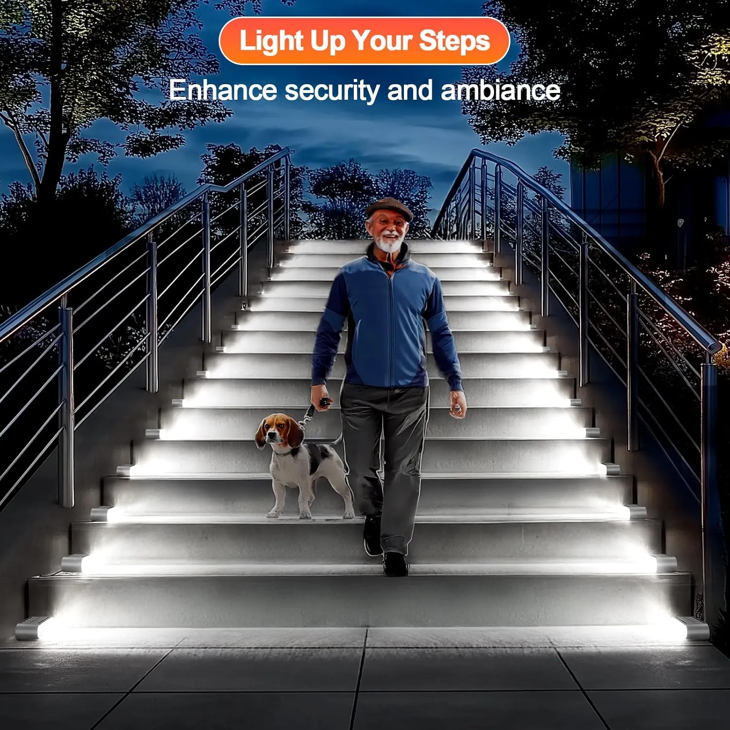 Solar Step Lights for Outside, 12-Pack Stair Light Outdoor Waterproof IP67, 14 LED Cool White Light Solar Powered Lighting for Steps, Stairs, Deck, Patio, Walkway, Front Porch Decor
