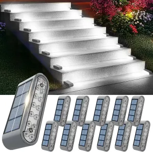 Solar Step Lights for Outside, 12-Pack Stair Light Outdoor Waterproof IP67, 14 LED Cool White Light Solar Powered Lighting for Steps, Stairs, Deck, Patio, Walkway, Front Porch Decor