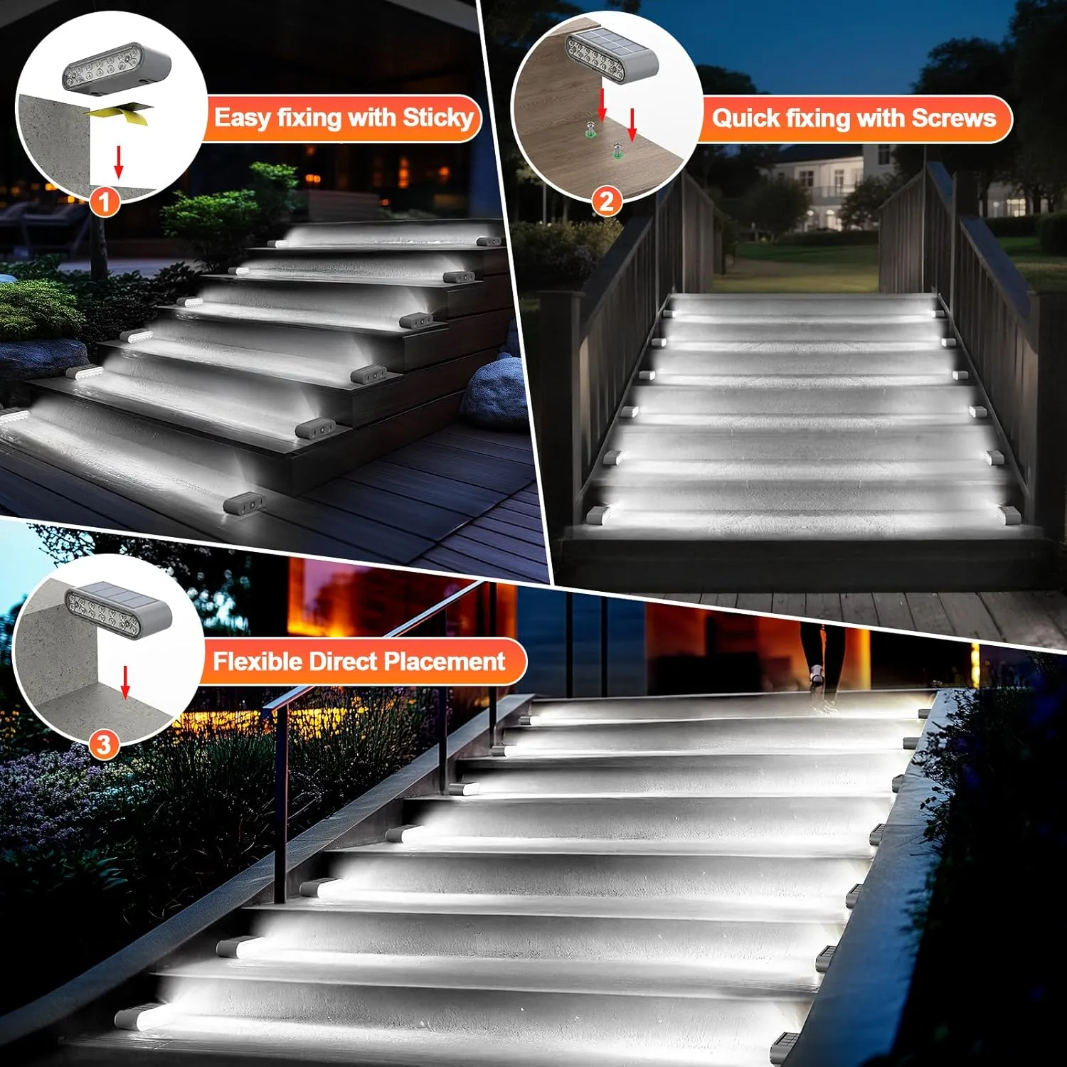 Solar Step Lights for Outside, 12-Pack Stair Light Outdoor Waterproof IP67, 14 LED Cool White Light Solar Powered Lighting for Steps, Stairs, Deck, Patio, Walkway, Front Porch Decor