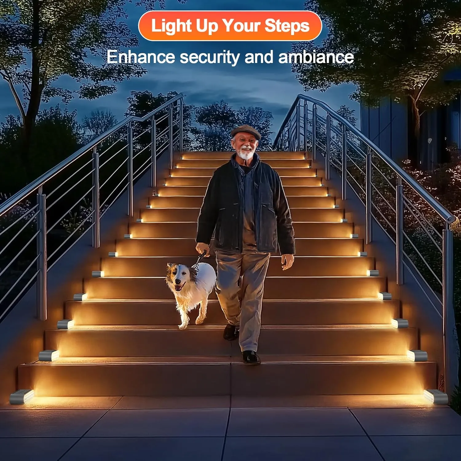 Solar Step Lights for Outside, 12-Pack Stair Light Outdoor Waterproof IP67, 14 LED Warm White Light Solar Powered Lighting for Steps, Stairs, Deck, Patio, Walkway, Front Porch Decor