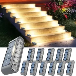 Solar Step Lights for Outside, 12-Pack Stair Light Outdoor Waterproof IP67, 14 LED Warm White Light Solar Powered Lighting for Steps, Stairs, Deck, Patio, Walkway, Front Porch Decor