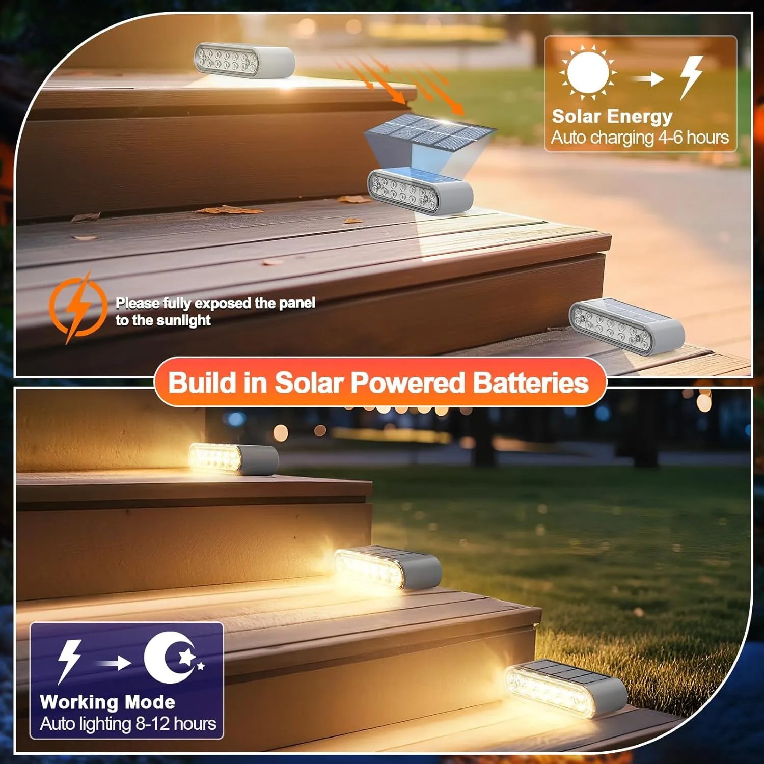 Solar Step Lights for Outside, 12-Pack Stair Light Outdoor Waterproof IP67, 14 LED Warm White Light Solar Powered Lighting for Steps, Stairs, Deck, Patio, Walkway, Front Porch Decor