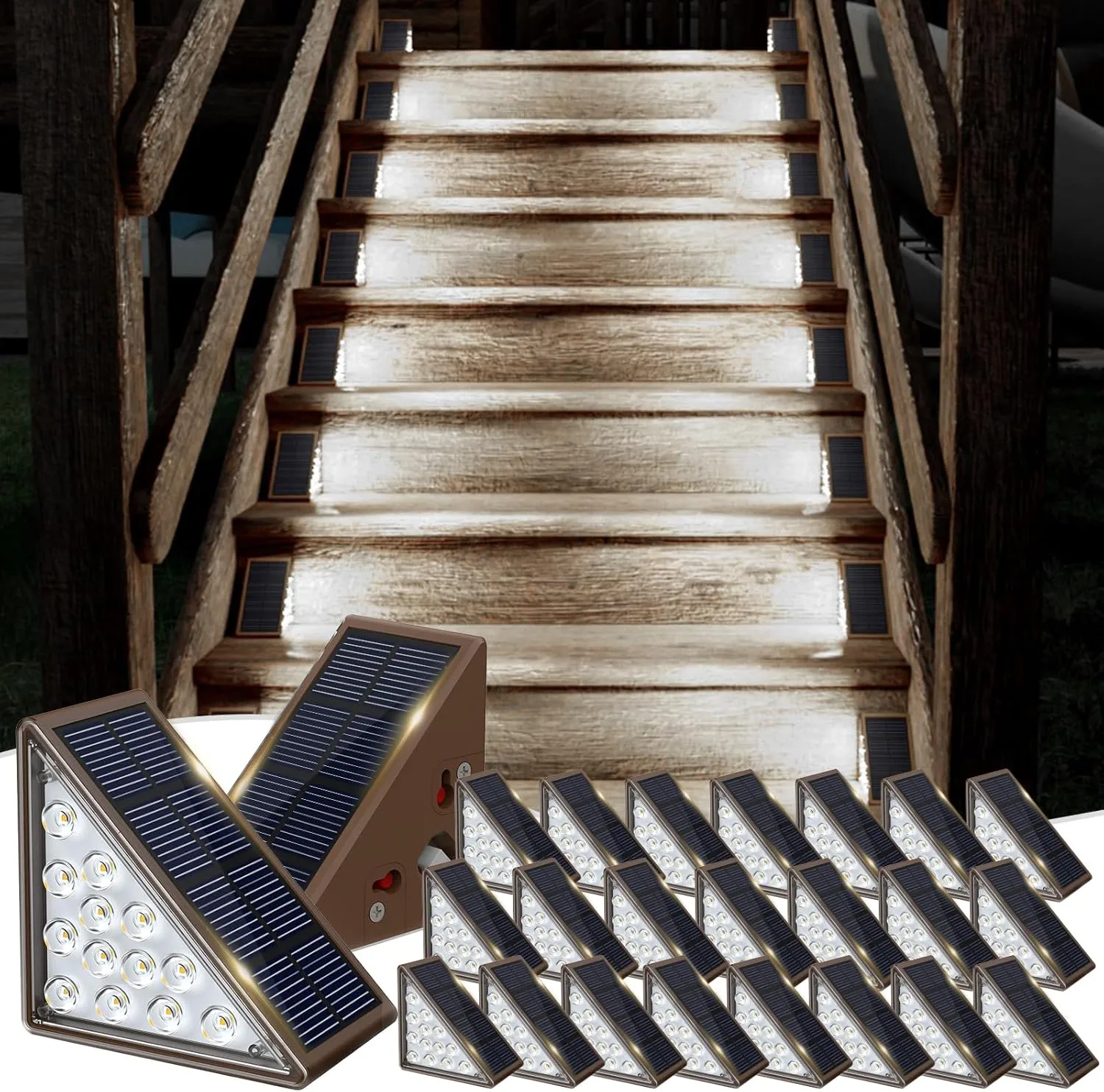 Solar Step Lights for Outside,24pack Solar Stair Lights Outdoor Waterproof IP67,Outdoor Deck Step Lights,Solar Outdoor Lights for Staircase,Patio,Front Step(Cool White)…