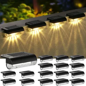 Solar Step Lights Outdoor, 16 Pack Solar Deck Lights Waterproof Outdoor Lighting for Patio Fence Stairs Post Railing Yard and Garden (Warm White, 16 Pack)