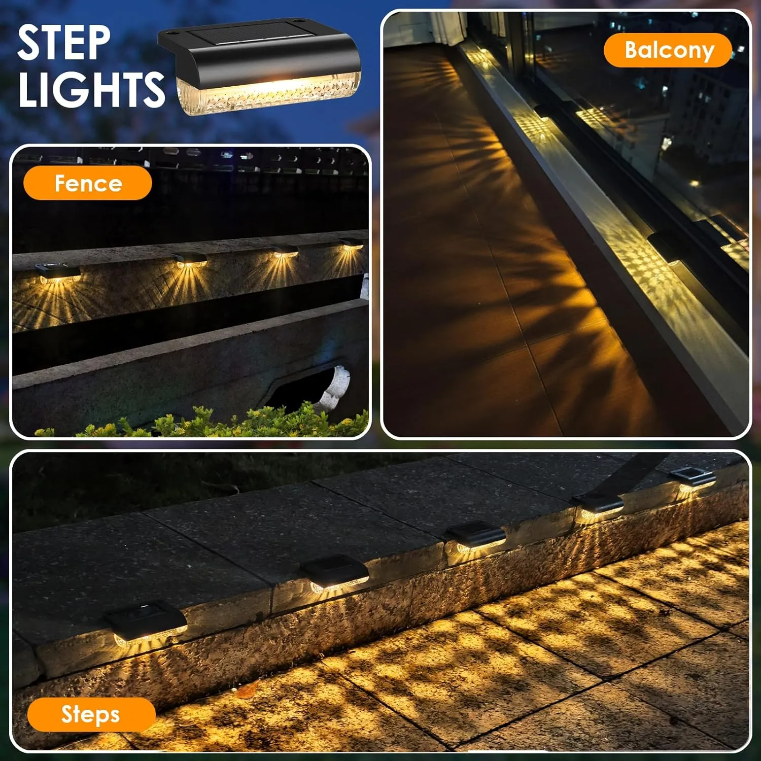 Solar Step Lights Outdoor, 16 Pack Solar Deck Lights Waterproof Outdoor Lighting for Patio Fence Stairs Post Railing Yard and Garden (Warm White, 16 Pack)