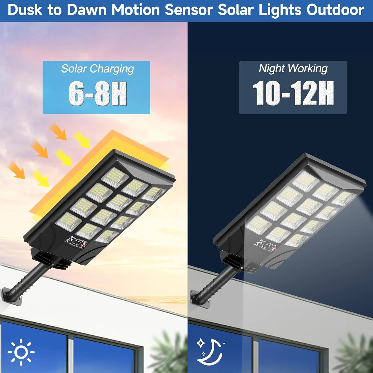 Solar Street Lights Outdoor Motion Sensor, 6500K Dusk to Dawn LED Solar Flood Light, Waterproof Security Light for Outside Garden Yard Parking Lot, 4PCS