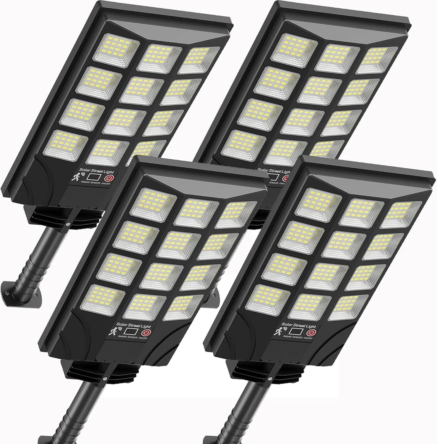 Solar Street Lights Outdoor Motion Sensor, 6500K Dusk to Dawn LED Solar Flood Light, Waterproof Security Light for Outside Garden Yard Parking Lot, 4PCS