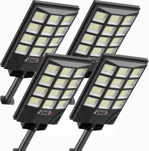 Solar Street Lights Outdoor Motion Sensor, 6500K Dusk to Dawn LED Solar Flood Light, Waterproof Security Light for Outside Garden Yard Parking Lot, 4PCS