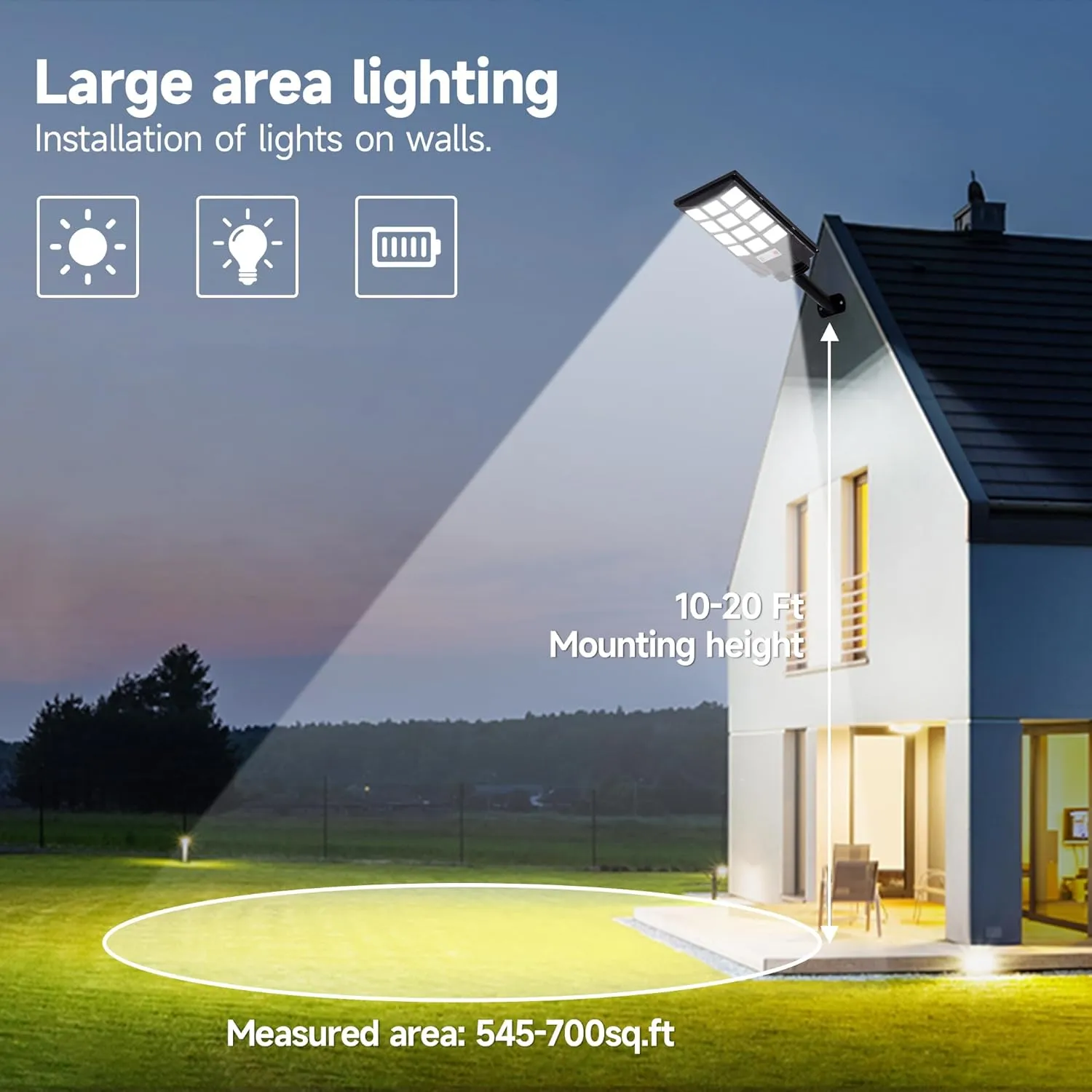 Solar Street Lights Outdoor Motion Sensor, 6500K Dusk to Dawn LED Solar Flood Light, Waterproof Security Light for Outside Garden Yard Parking Lot, 4PCS