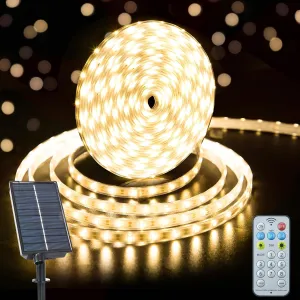 Solar Strip Lights Outdoor, 33Ft 640 LED Waterproof Strip Lights with Remote Timer Dimmable Outside Strip Light for Garden Yard Party Decor (Warm White)
