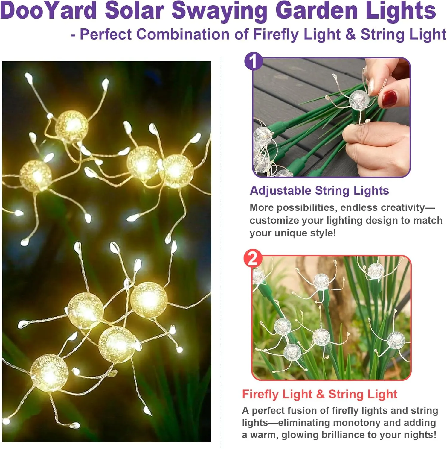 Solar Swaying Garden Lights – Firefly Effect Outdoor LED Lights with Upgraded Solar Panel, Waterproof Pathway Lights for Yard & Holiday Decor (4pack)