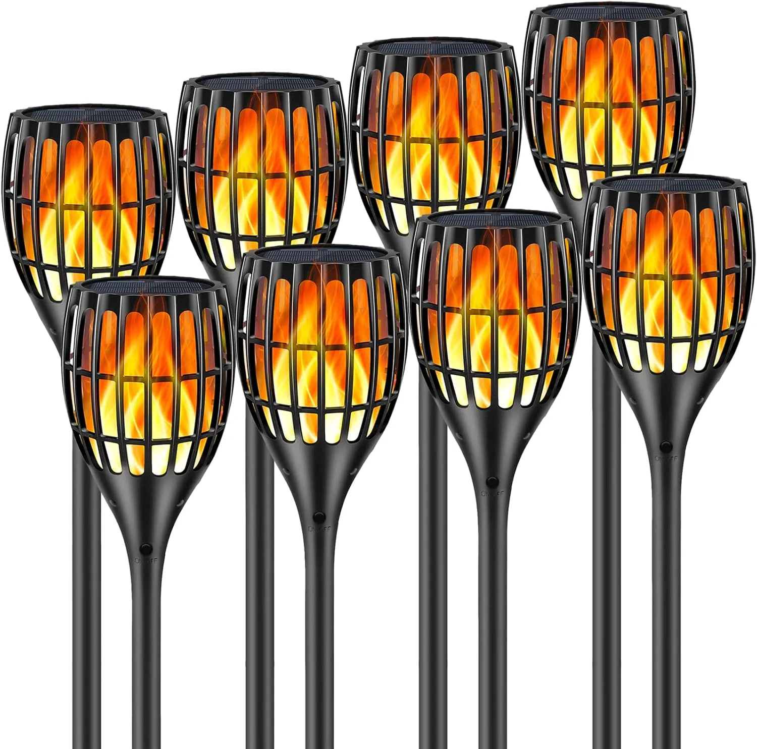 Solar Torch With Flickering Flame, Outdoor Garden Waterproof Dancing Flames, Landscape Decoration Pathway Patio Lights 43", 8P