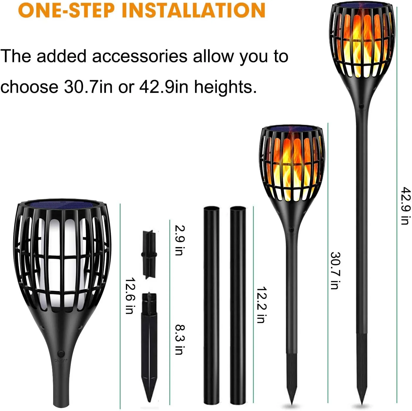 Solar Torch With Flickering Flame, Outdoor Garden Waterproof Dancing Flames, Landscape Decoration Pathway Patio Lights 43", 8P