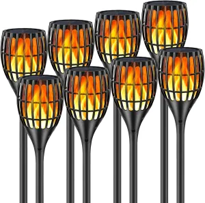 Solar Torch With Flickering Flame, Outdoor Garden Waterproof Dancing Flames, Landscape Decoration Pathway Patio Lights 43", 8P