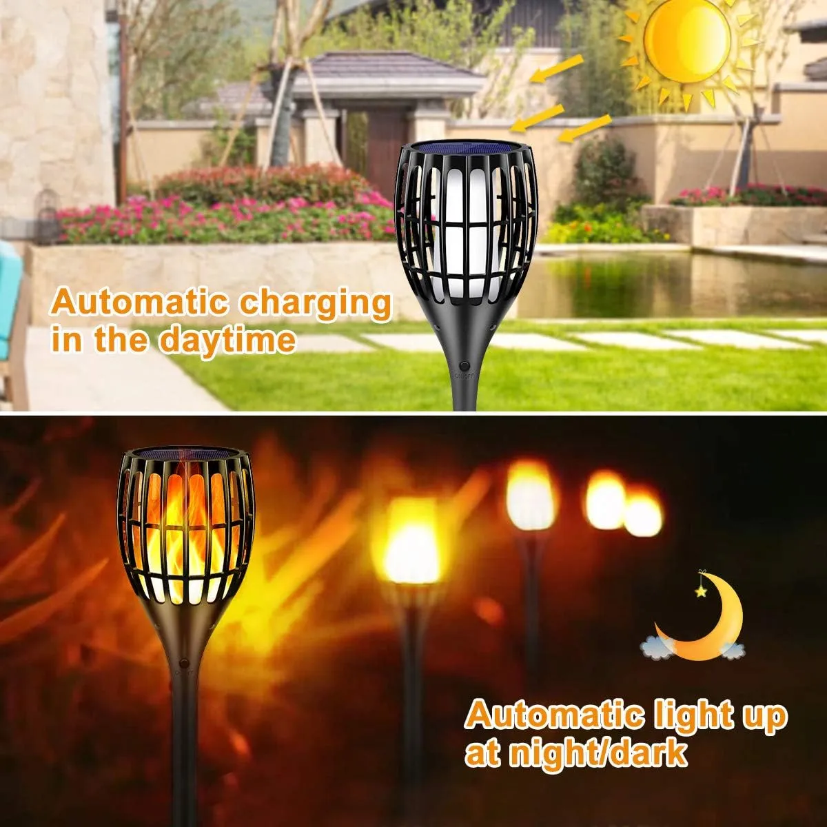 Solar Torch With Flickering Flame, Outdoor Garden Waterproof Dancing Flames, Landscape Decoration Pathway Patio Lights 43", 8P