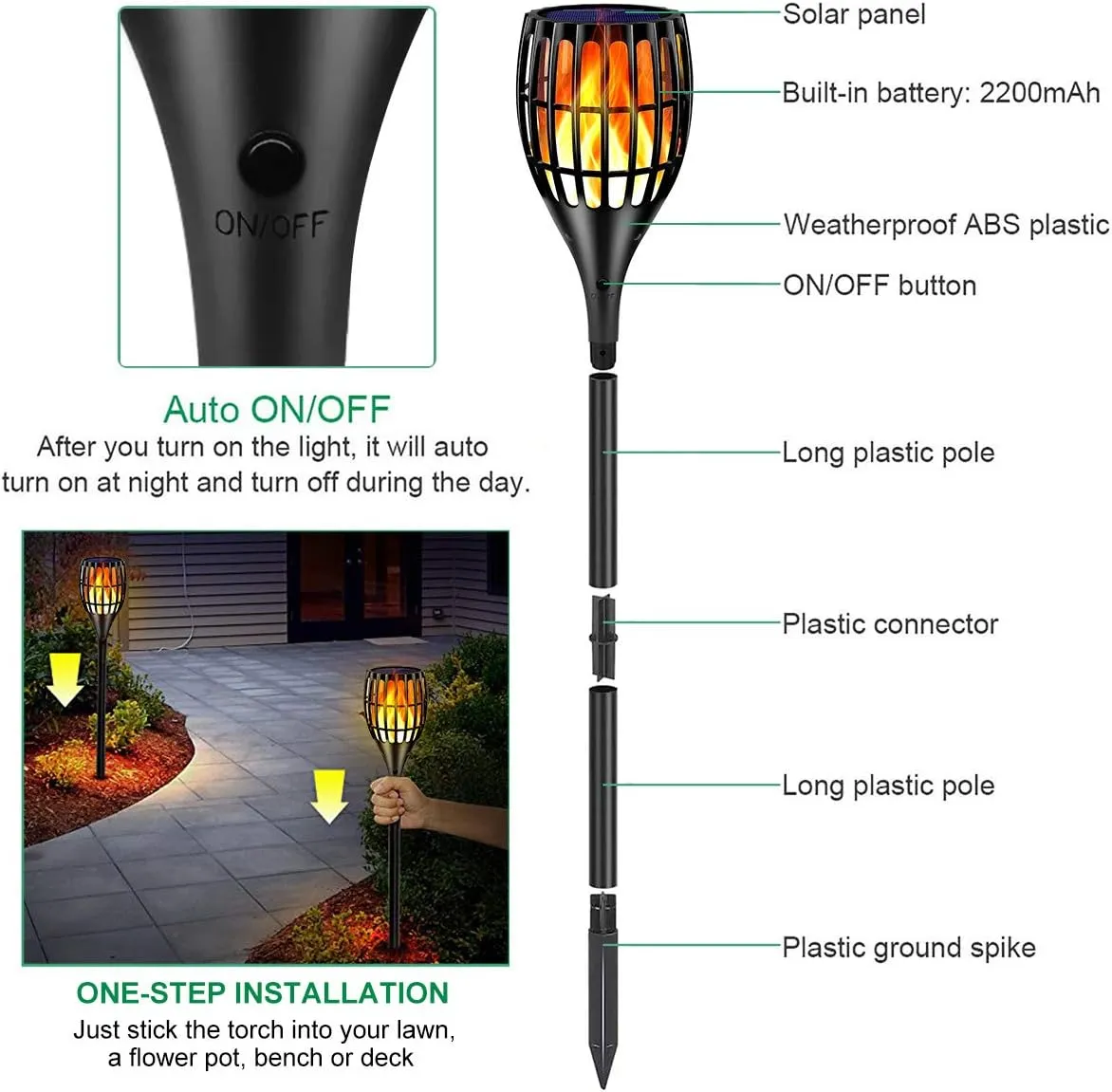 Solar Torch With Flickering Flame, Outdoor Garden Waterproof Dancing Flames, Landscape Decoration Pathway Patio Lights 43", 8P