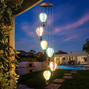 Solar Wind Chimes for Outside - Hot Air Balloon Solar Lights Outdoor Decor Gifts for Women Mom Grandma Birthday