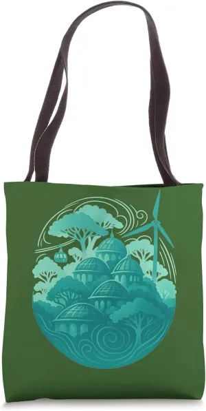 Solarpunk City Canopy Botanical Skyline with Dome & Turbine Tote Bag