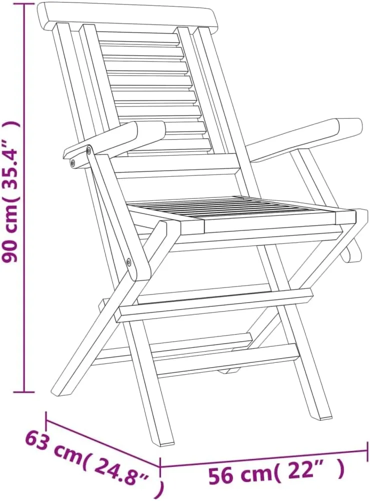 Solid Wood Teak Folding Patio Chairs 8-Piece Set 22"" x24.8 x35.4 for Outdoor Dining Lounge Camping Beach