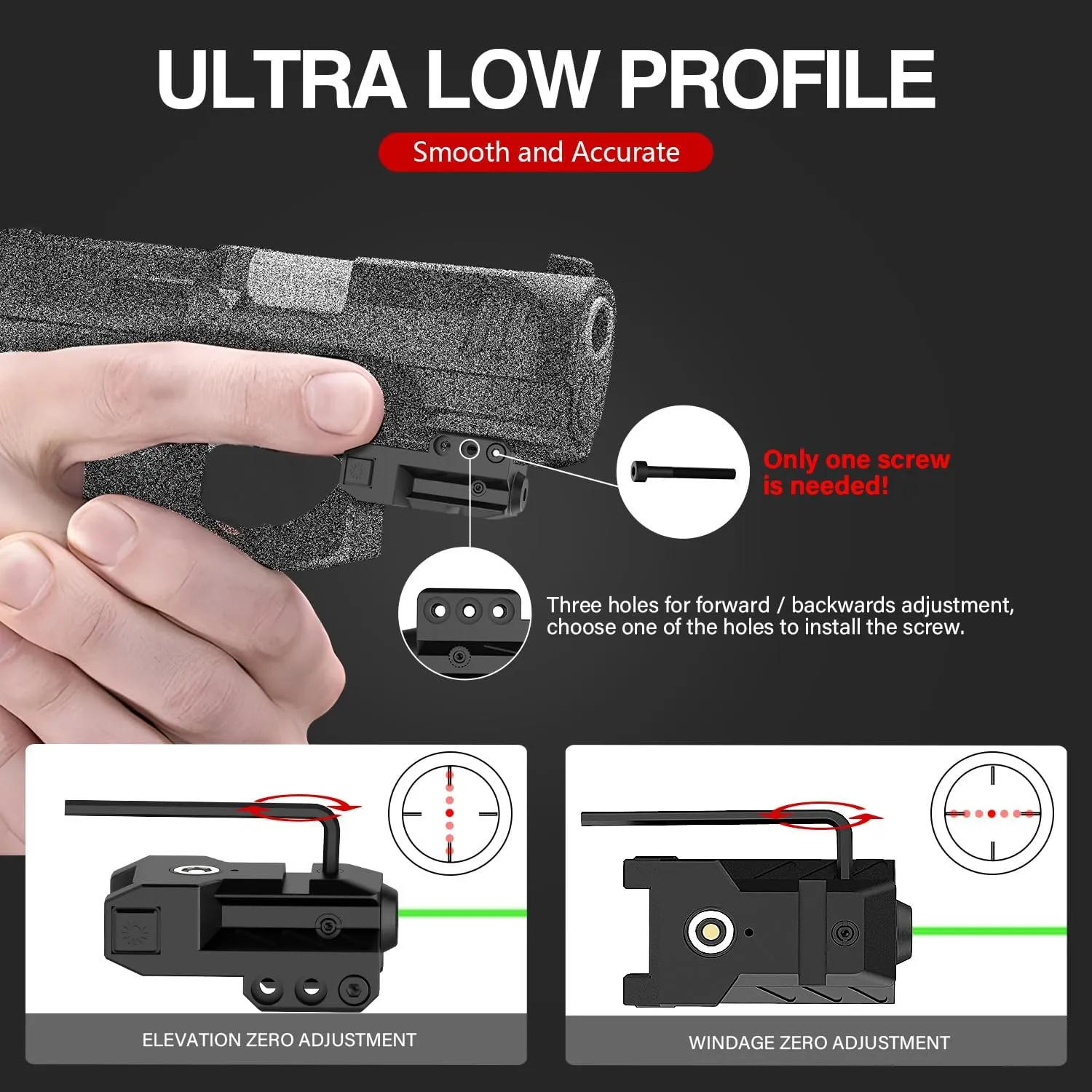 SOLOFISH Low Profile Beams for Guns, Magnetic Rechargeable Green Blue Red Beam for Pistol Handgun, Shockproof Compatible with Glock 17 19