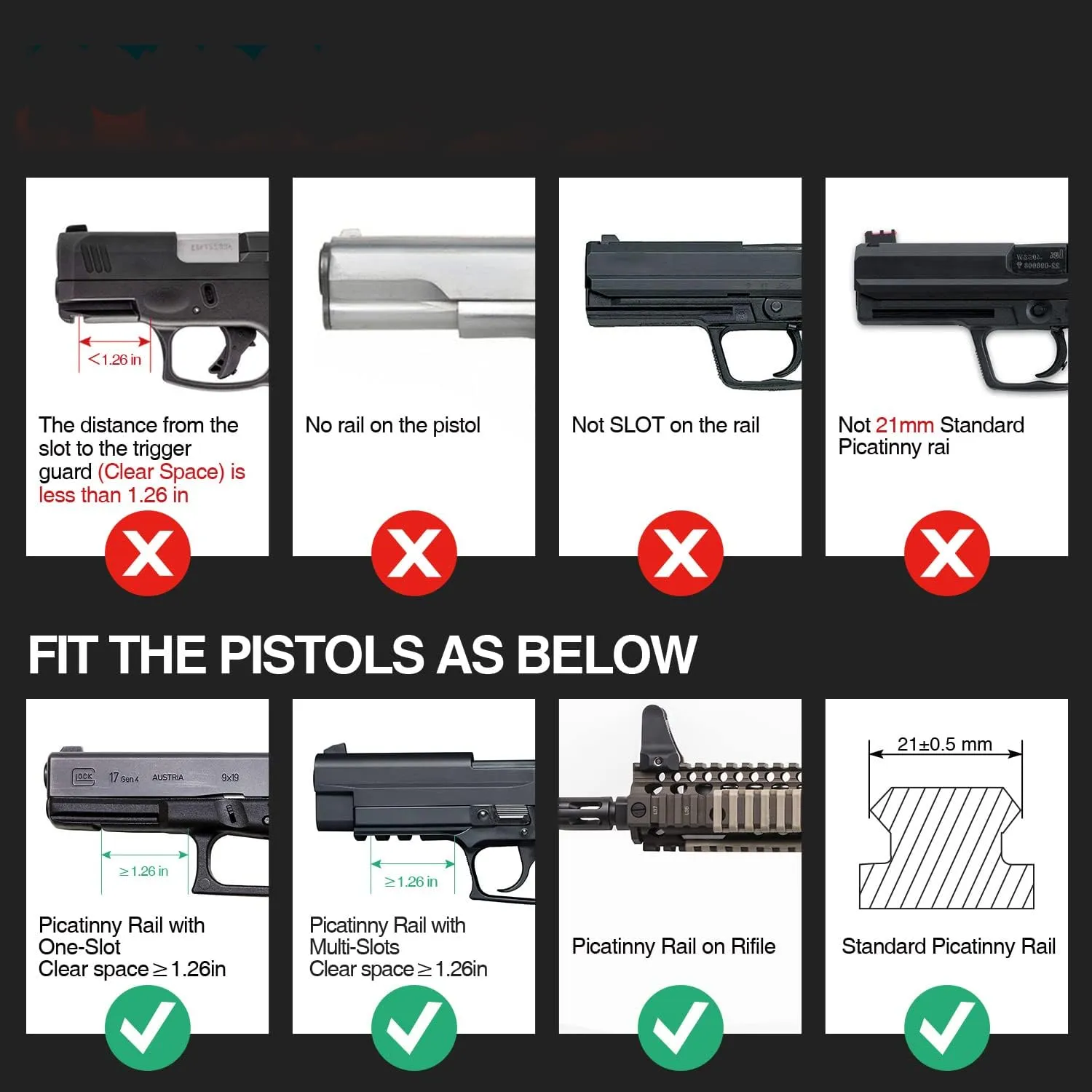 SOLOFISH Low Profile Beams for Guns, Magnetic Rechargeable Green Blue Red Beam for Pistol Handgun, Shockproof Compatible with Glock 17 19