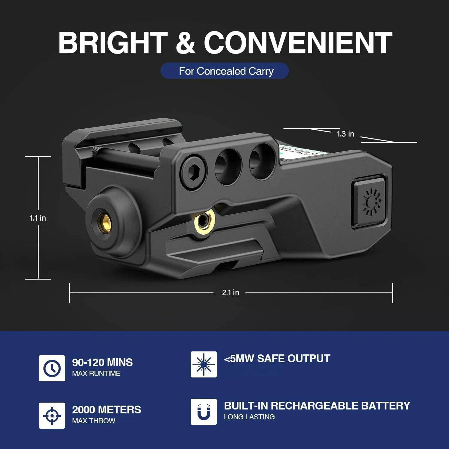 SOLOFISH Low Profile Beams for Guns, Magnetic Rechargeable Green Blue Red Beam for Pistol Handgun, Shockproof Compatible with Glock 17 19