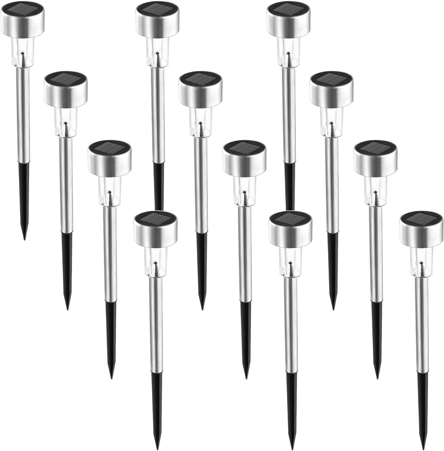 SOLPEX 12 Pack Solar Outdoor Lights Pathway, Stainless Steel Solar Lights Outdoor Waterproof,LED Landscape Lighting Solar Walkway Lights for Landscape/Patio/Lawn/Yard/Driveway-Warm White