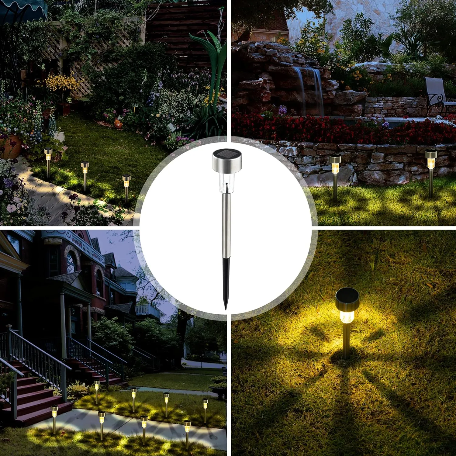SOLPEX 12 Pack Solar Outdoor Lights Pathway, Stainless Steel Solar Lights Outdoor Waterproof,LED Landscape Lighting Solar Walkway Lights for Landscape/Patio/Lawn/Yard/Driveway-Warm White