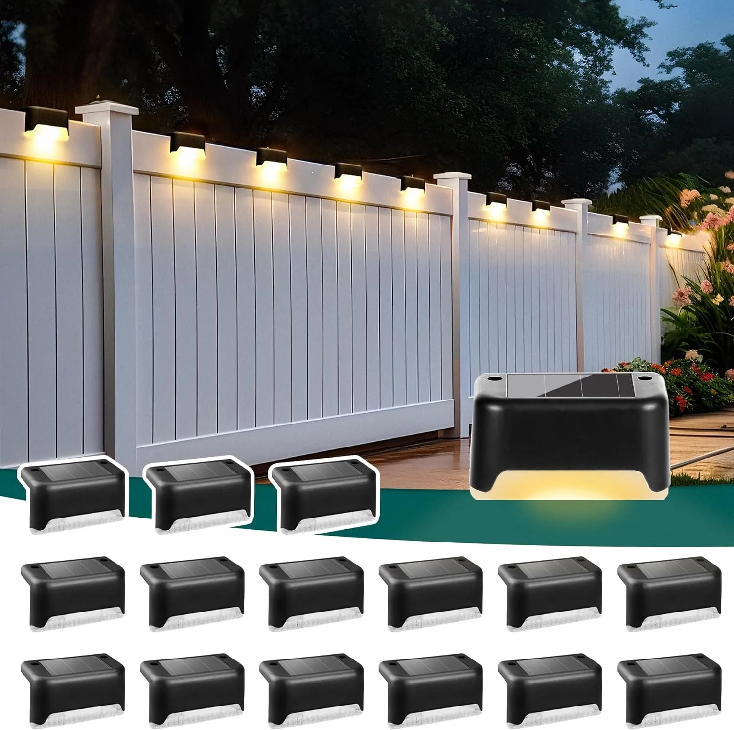 SOLPEX Solar Deck Lights 16 Pack, Outdoor Step Lights Waterproof Led for Stairs, Fence, Yard, Patio, Pathway (Warm White)