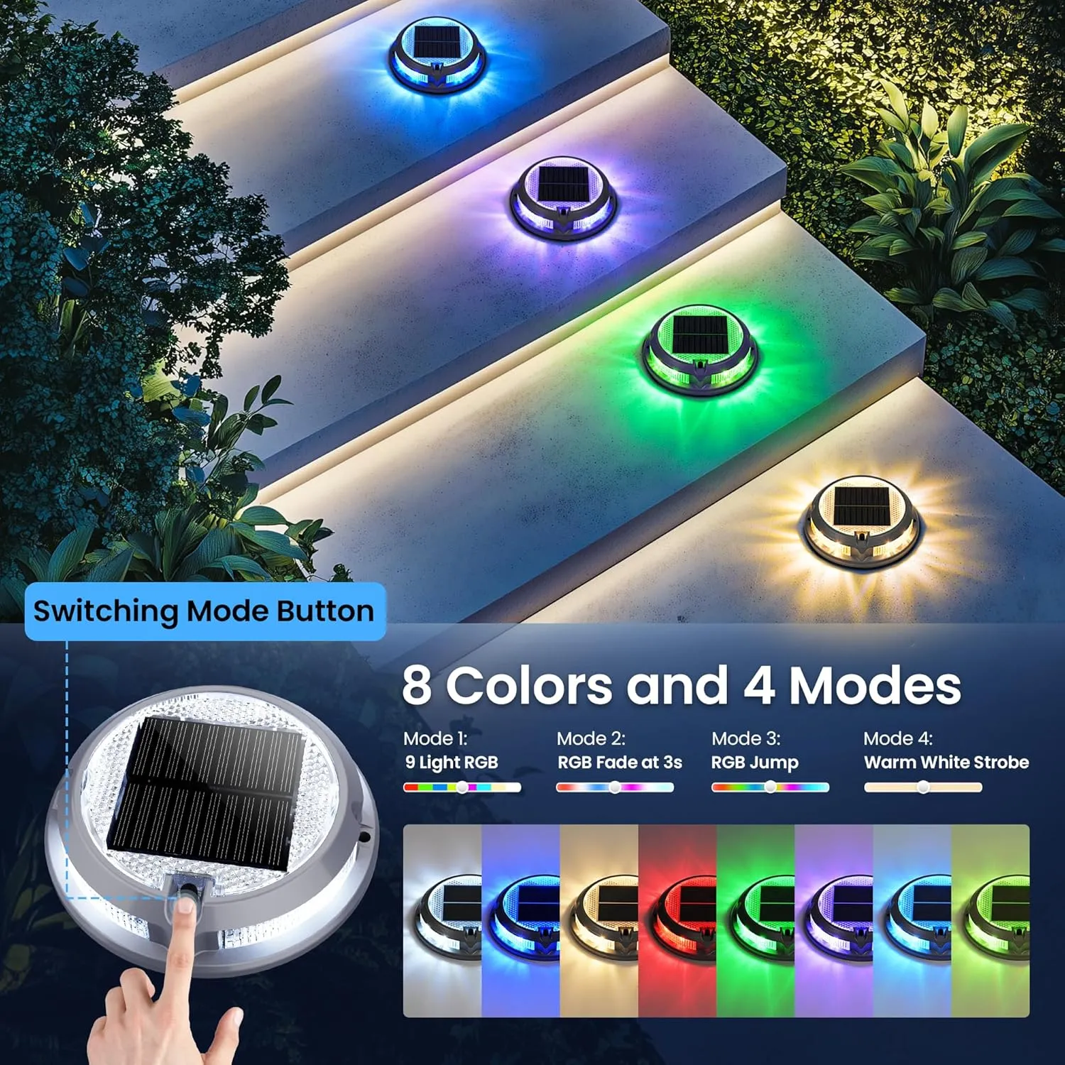 SOLPEX Solar Driveway Lights 12 Pack,Multi-Color Deck Light Outdoor IP68Waterproof,Solar Pathway Lights Outdoor for Dock,Sidewalk,Stair