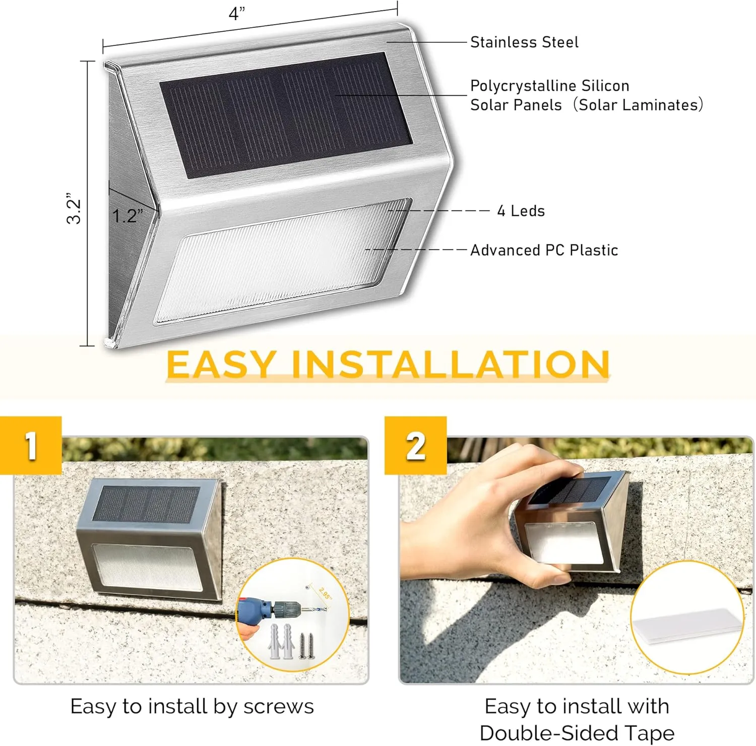 SOLPEX Solar Step Lights - 12 Pack Solar Powered Deck & Stairway Lights, Outdoor Fence Pathway Porch Garden (Warm White)