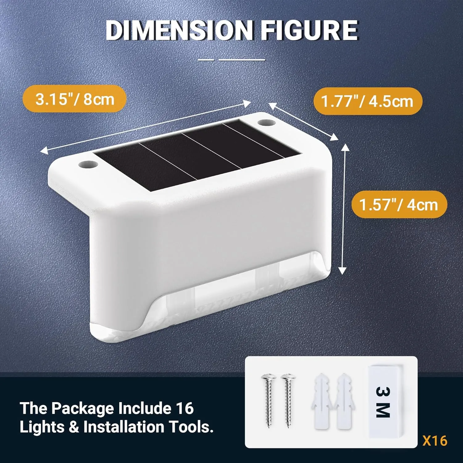 Solpex SOLPEX Solar Fence Lights Outdoor 16 Pack, Solar Step Lights Waterproof Led Solar Lights for Outdoor Stairs, Deck, Fence, Yard, Patio, and Balcony(Warm White)