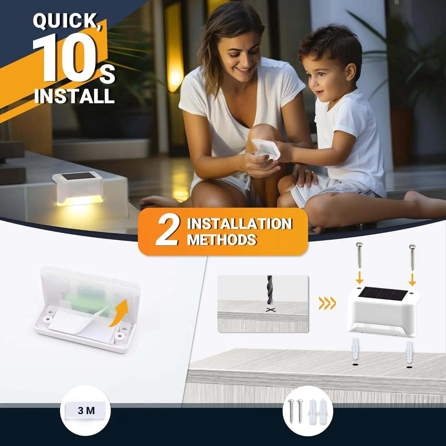 Solpex SOLPEX Solar Fence Lights Outdoor 16 Pack, Solar Step Lights Waterproof Led Solar Lights for Outdoor Stairs, Deck, Fence, Yard, Patio, and Balcony(Warm White)